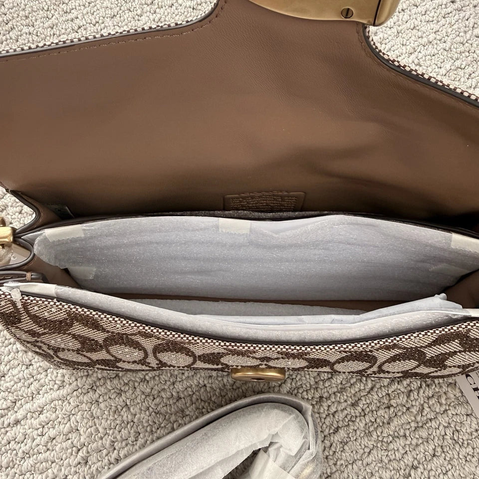 Coach Crystal Signature Jacquard Tabby 26 Shoulder Bag & Slim Card Case Set — Brass/Mushroom