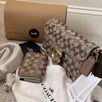 Coach Crystal Signature Jacquard Tabby 26 Shoulder Bag & Slim Card Case Set — Brass/Mushroom