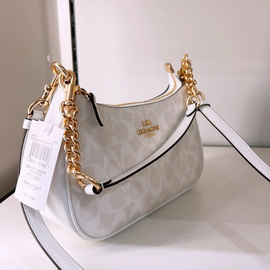 Coach Teri Shoulder Bag in Signature Canvas — Glacier White